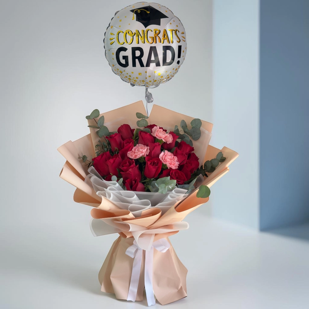 Pink Carnations and Graduation Balloon